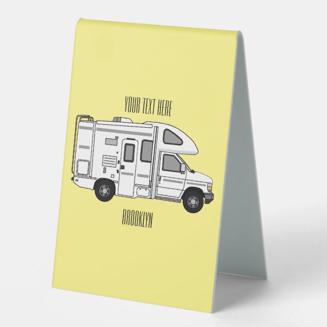 Campervan cartoon illustration table tent (Front)