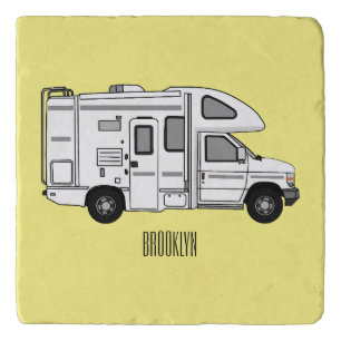 Campervan cartoon illustration trivet