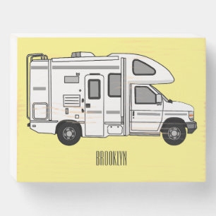 Campervan cartoon illustration wooden box sign