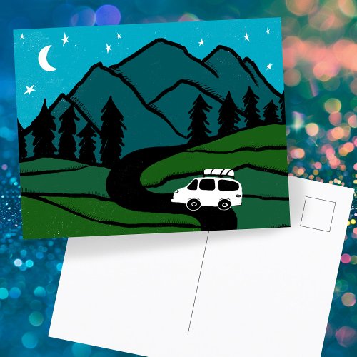 Campervan Mountains Vanlife RV Moon Postcard