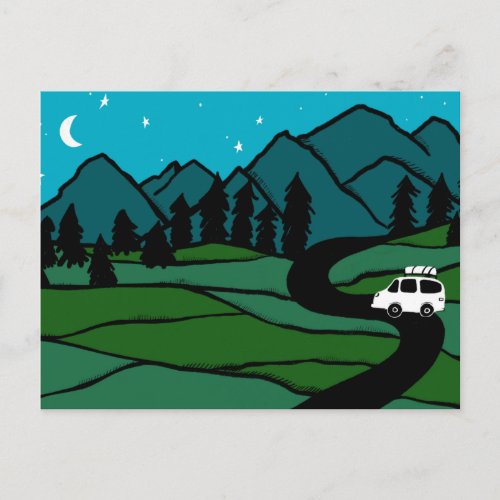 Campervan Mountains Vanlife RV Moon Stars Postcard