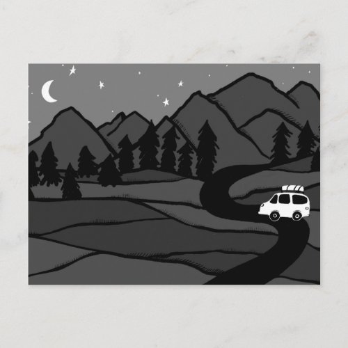 Campervan Mountains Vanlife RV Moon Stars  Postcard
