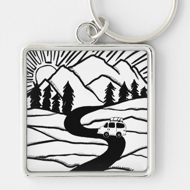 Campervan Mountains Vanlife RV Sunrise Keychain (Front)