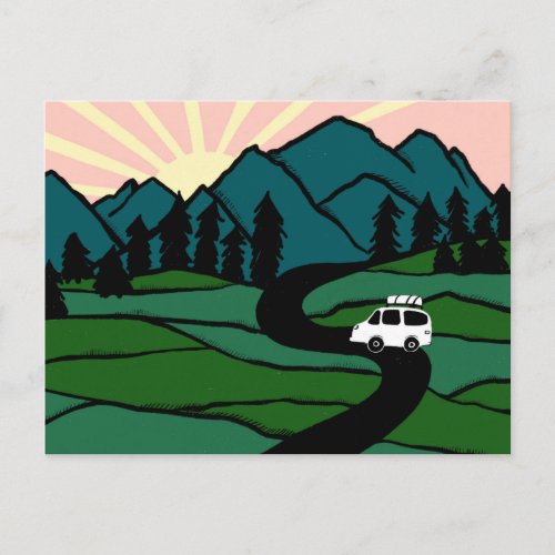 Campervan Mountains Vanlife RV Sunrise Postcard