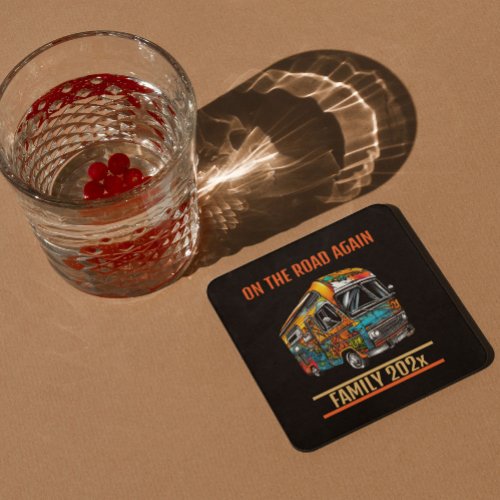 Campervan On the Road again Family Vacation Travel Square Paper Coaster