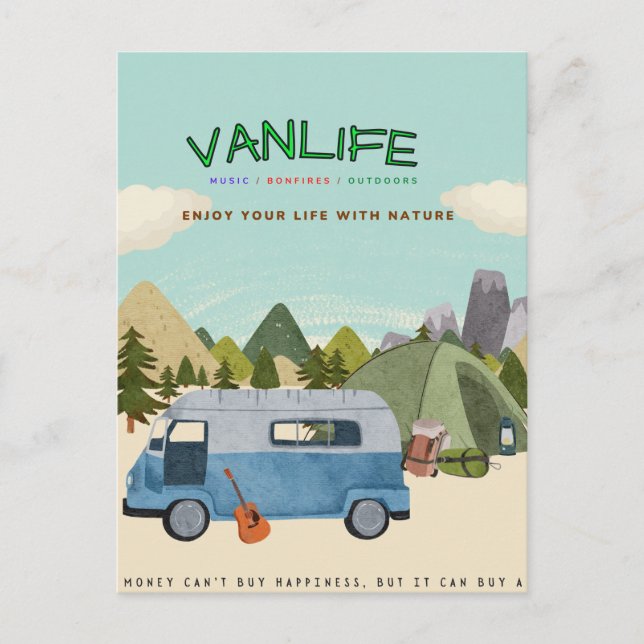 Campervanlife: Postcard with retro campervan (Front)