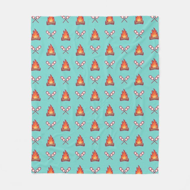 Campfire and Marshmallow Pattern Fleece Blanket (Front)