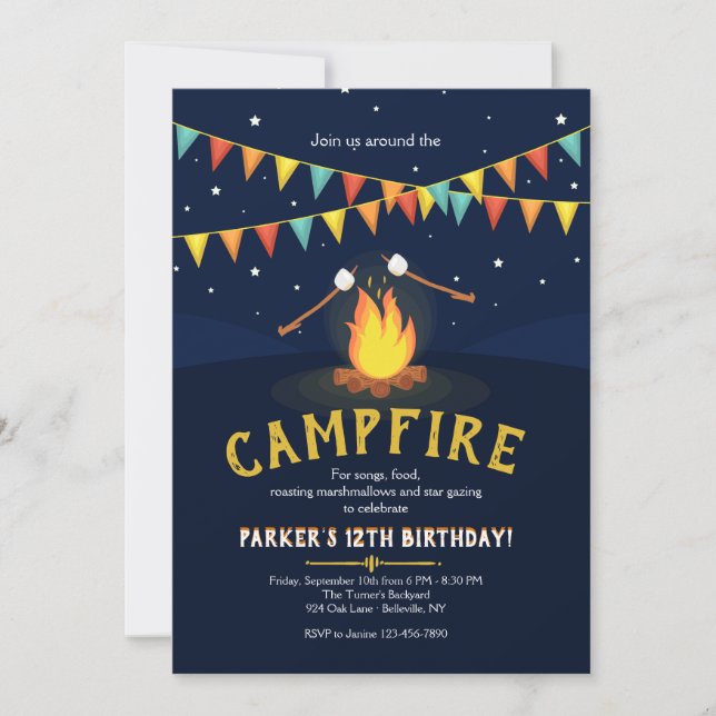 Campfire and Marshmallows Invitation (Front)