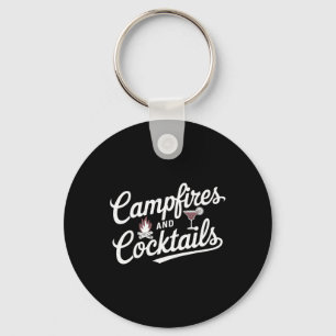 Campfire And Tails Summer Camping Graphic Design Keychain