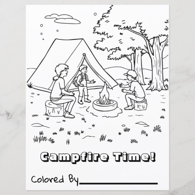Campfire and Tent | Coloring Page (Front)