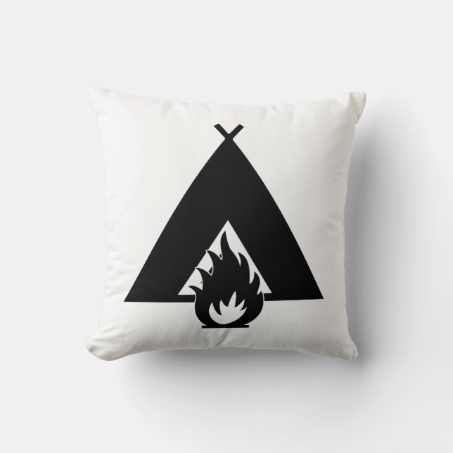 Campfire and Tent Throw Pillow (Front)