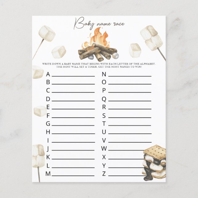Campfire baby shower - Baby name race game (Front)