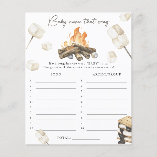 Campfire baby shower - Name that song game (Front)