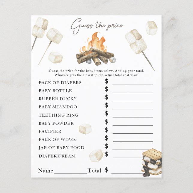 Campfire Baby shower - Price Guess Game (Front)