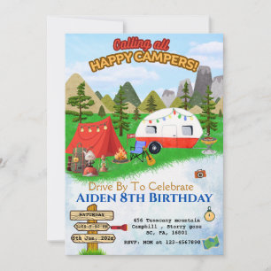 CAMPFIRE BIRTHDAY BASH, CAMPING ON MOUNTAINS INVITATION