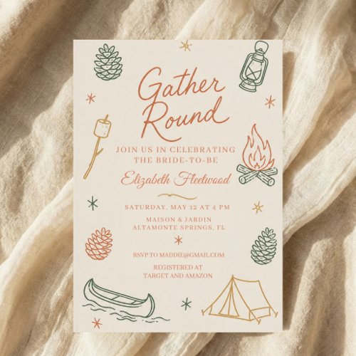 campfire bridal shower camping invitation