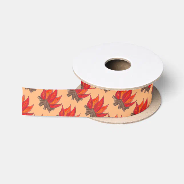 Campfire Camp Fire Orange Flames Outdoors Nature Satin Ribbon | Zazzle