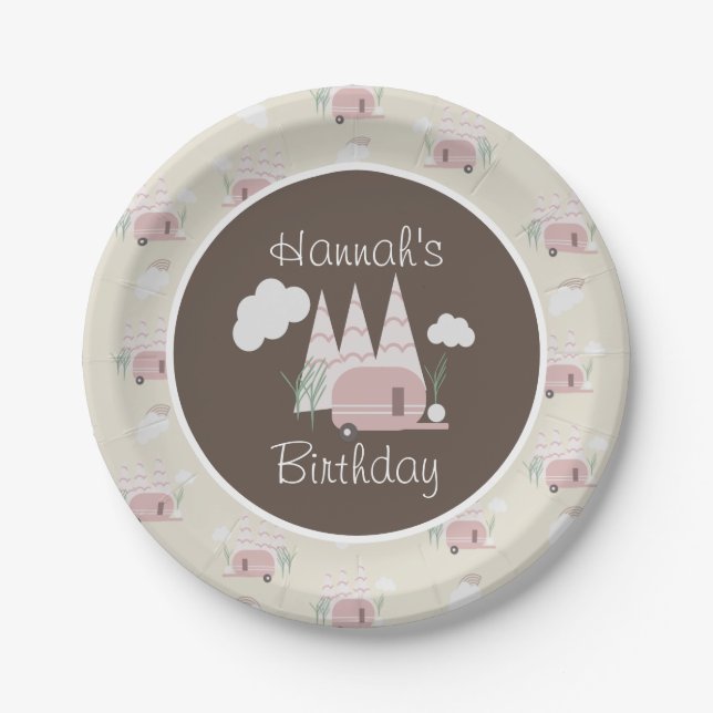 Campfire Camping Outdoor Birthday Boho Paper Plates (Front)
