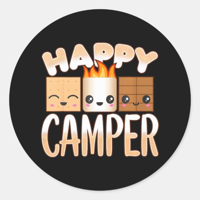 Campfire Camping Outdoor Friends Smores Happy Classic Round Sticker (Front)