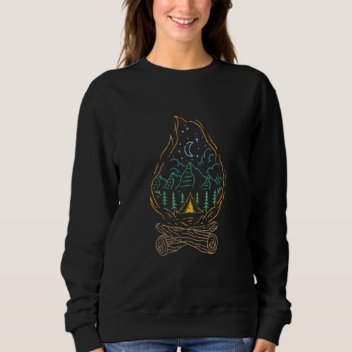 Campfire Camping With Tent Outdoor In Trees Forest Sweatshirt