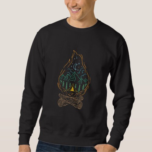 Campfire Camping With Tent Outdoor In Trees Forest Sweatshirt
