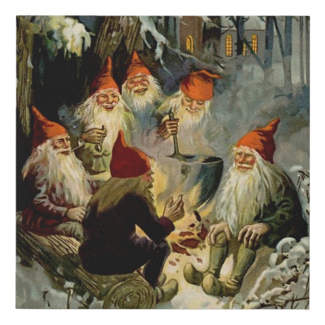 “Campfire Cooking” Elves by Jenny Nystrom Faux Canvas Print (Front)
