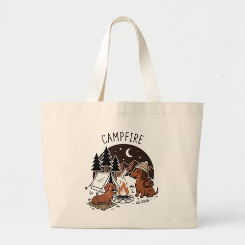 Campfire Dachshund Dogs Camping Night Large Tote Bag