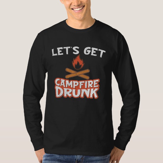 Campfire Drunk Beach Camping Drinking  Humour T-Shirt (Front)