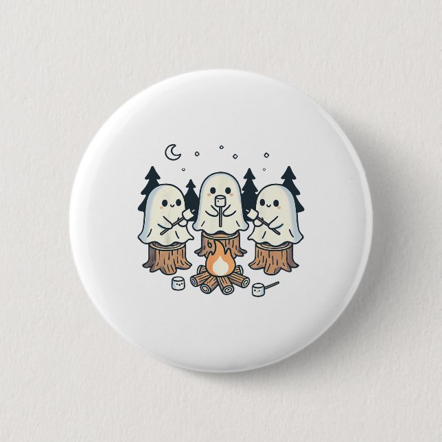 Campfire Ghost Spooky Marshmallow Halloween Bonfir Button (Front)