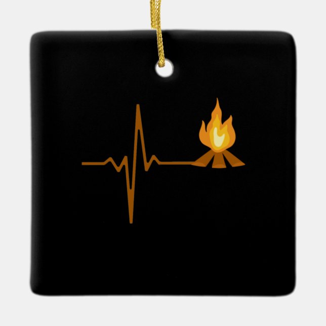 Campfire Heartbeat Camping Ceramic Ornament (Front)