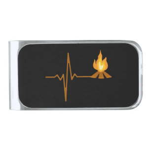 Campfire Heartbeat Camping Silver Finish Money Clip