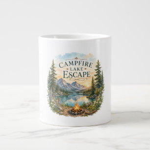 Campfire Lake Escape Mountain Wilderness Camping Giant Coffee Mug