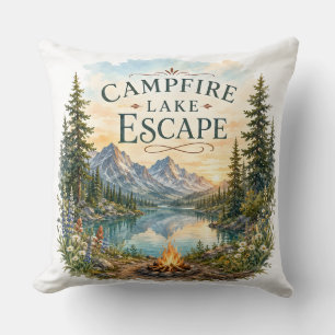 Campfire Lake Escape Mountain Wilderness Camping  Throw Pillow