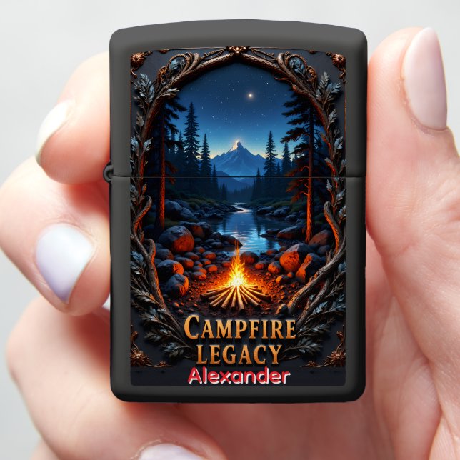 Campfire Legacy Starry Mountain Zippo Lighter (In Hand)