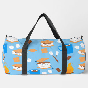 campfire marshmallow chocolate smores blue duffle bag