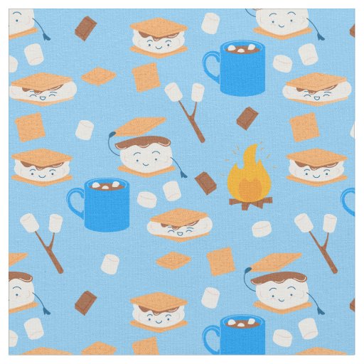 campfire marshmallow chocolate smores blue fabric