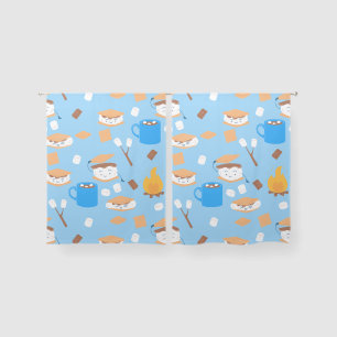 campfire marshmallow chocolate smores blue sheer curtains