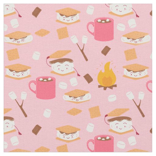 campfire marshmallow chocolate smores pink fabric