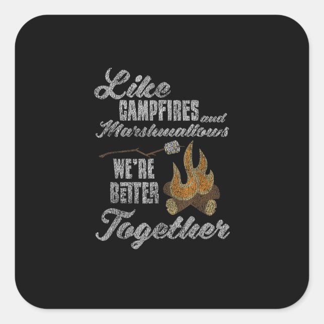 Campfire Marshmallows Better Together Distressed V Square Sticker (Front)