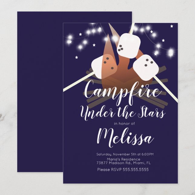 Campfire Marshmallows Stars Camping Outdoor Party  Invitation (Front/Back)