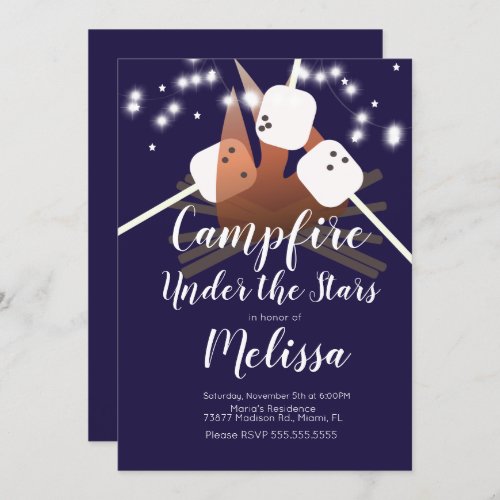 Campfire Marshmallows Stars Camping Outdoor Party  Invitation