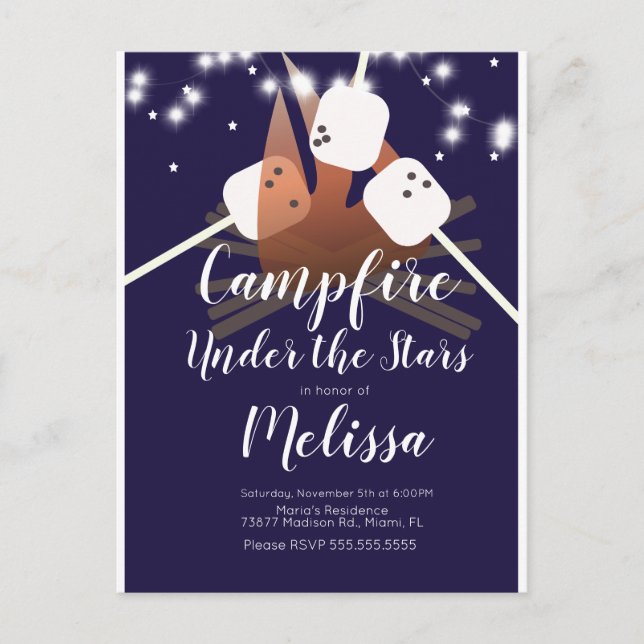 Campfire Marshmallows Stars Camping Outdoor Party Postcard (Front)