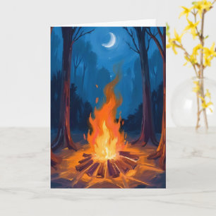 Campfire Moon Nature Watercolor Painting Card