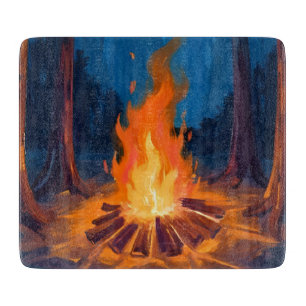 Campfire Moon Nature Watercolor Painting Cutting Board