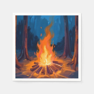 Campfire Moon Nature Watercolor Painting Napkins
