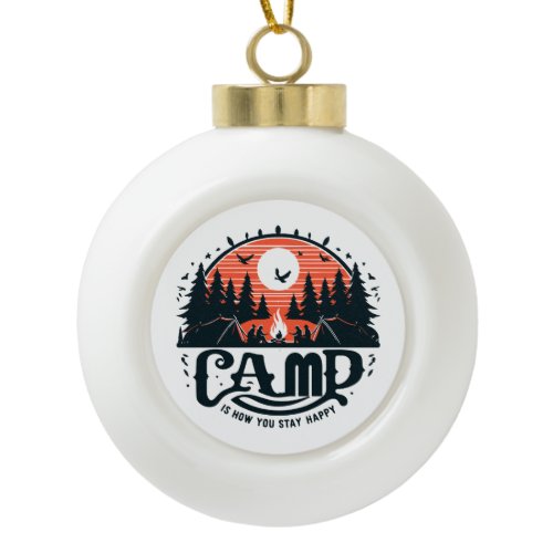 Campfire Nights Amid Pine Forests Ceramic Ball Christmas Ornament