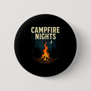 Campfire nights camping forest mountains button
