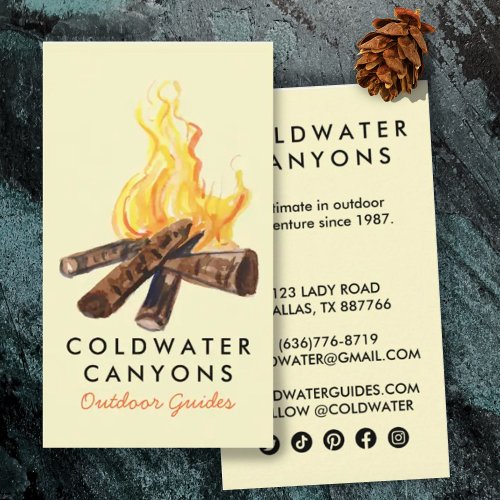 Campfire Outdoorsy Camp Hike Adventure Scout Guide Business Card