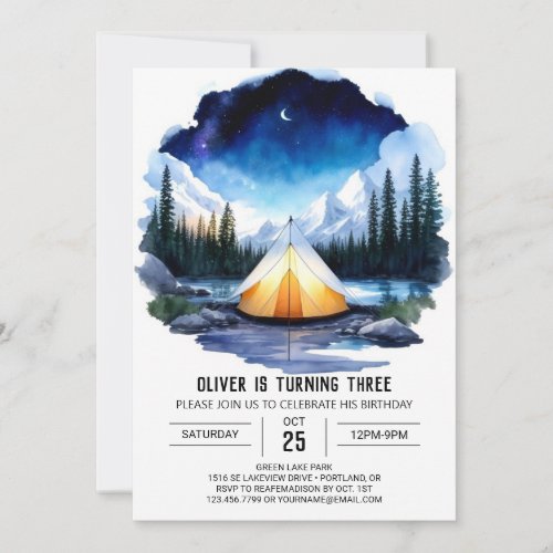 Campfire  Pine Trees Birthday Invitation