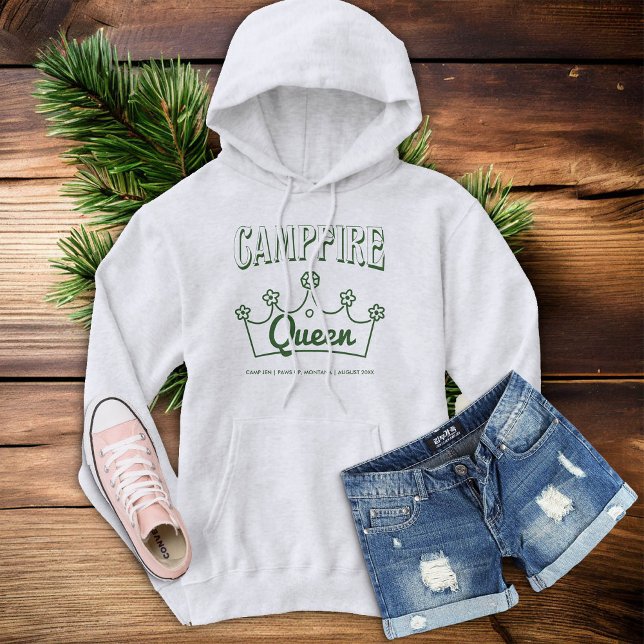 Campfire Queen Bride Camp Bachelorette Party Chic Hoodie (camp bachelorette party forest green campfire queen bride shirt white)